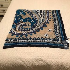 54” Square Old Navy Acrylic Tan and Blue Scarf